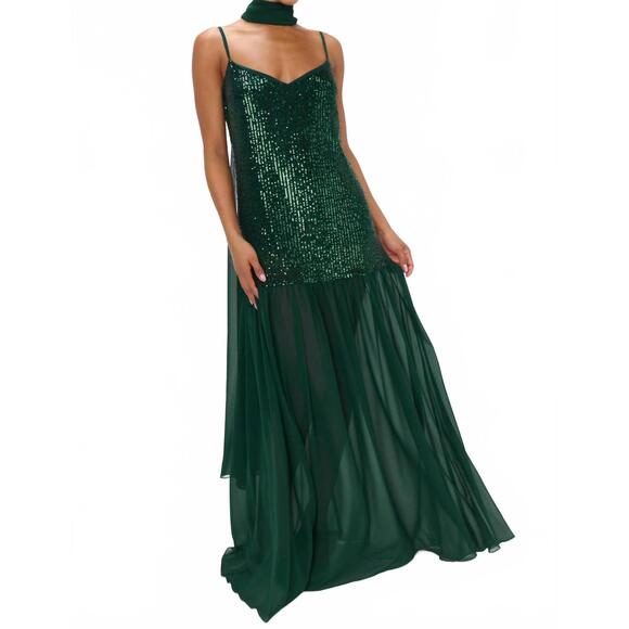NEW SHOW ME YOUR MUMU dalia maxi dress in emerald sequins - Picture 3 of 6